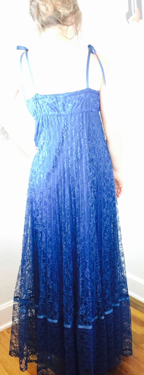 Vintage 70's royal blue lace empire strappy maxi … - image 8