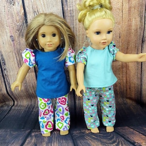 18 Inch Doll Heart Pajamas, pj&#39;s, Flannel Pajamas