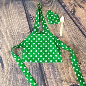 Apron for 18 Inch Doll Yellow Polka Dot, Green Polka Dot, Bright Yellow, Spring Colors Easter Aprons