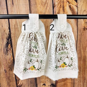 Live Fully Love Simply, Pumpkins Fall Pumpkins and Leaves Oven Towel, Hanging Towel