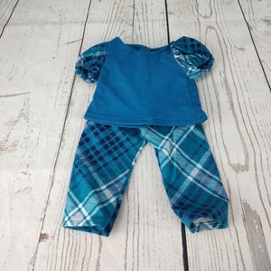 Teal plaid 18 Inch Doll Plaid Pajamas, Doll sleepwear, Teal, Pjs, cozy pajamas, flannel pjs