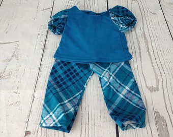 Teal plaid 18 Inch Doll Plaid Pajamas, Doll sleepwear, Teal, Pjs, cozy pajamas, flannel pjs