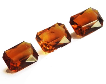 Citrine 3 Stones Radiant cut, Madeira Citrine, Genuine Gemstones, 9x7mm Faceted Stone