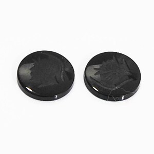 Pair Round Black Onyx 15mm, 2 Round Stones with Carving Warrior Natural Gemstones for Jewelry