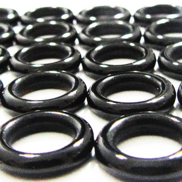 6x Loose Donuts Black Onyx 10mm Loops Beads Calibrated Black Natural Gemstones for Jewelry