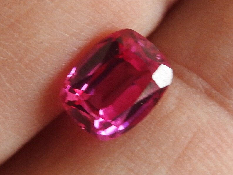 Pink Cushion 9x7mm Lab Pink Sapphire Full of Life and Sparkle Super Color and super Bright Faceted Stone