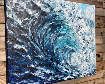 Original Ocean Painting, Seascape, Waves, Blue sea