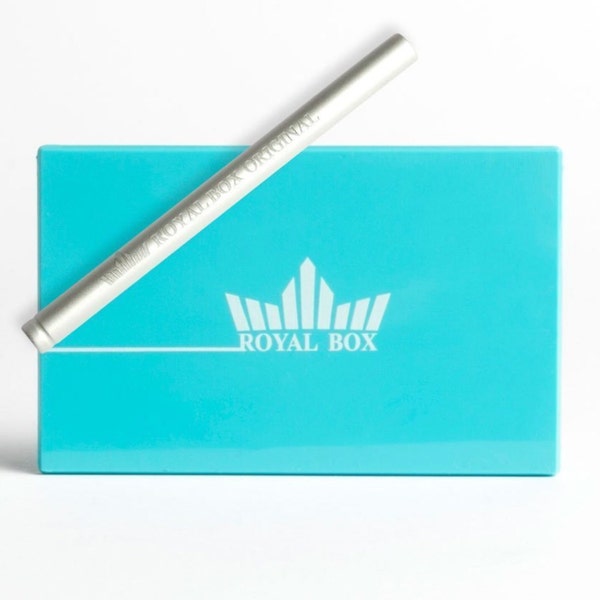 Turquoise Blue Royal Box 8 Slot Compartment Snuff Box w/ Built in 3” Aluminum Straw