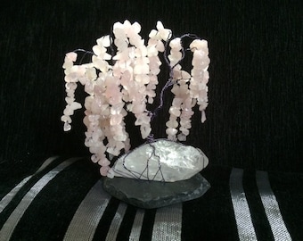 Weeping Blossom Bonsai. Rose quartz on clear quartz.