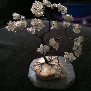 Labradorite Bonsai, Tree of Life on Wood Slice and Slate Base