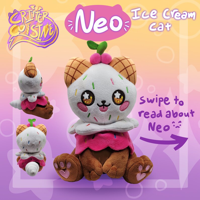 Neo the Ice Cream Cat 10 Inch Plushie PRE ORDER Etsy