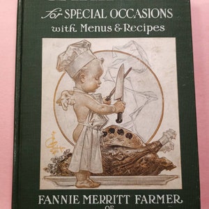 Pierwsze wydanie – Catering na specjalne okazje z menu i przepisami, autorstwa Fannie Merritt Farmer, 1911. Pierwsze wydanie