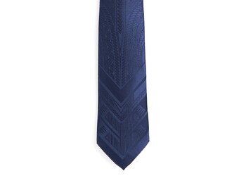 Pe'a Tatau - Navy Polynesian Skinny Necktie, Woven Samoan Tribal Tie, Cultural Gift