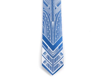 Pe'a Tatau -Blue Skinny Polynesian Necktie, Woven Samoan Design Tie, Traditional Gift