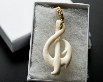 Polynesian Bone Pendant with Adjustable Rope Necklace