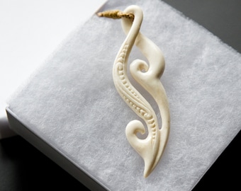 Polynesian Bone Pendant with Adjustable Rope Necklace