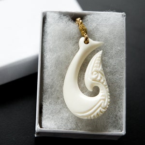 Maui Hook with Designs-Bone Pendant with Rope Necklace
