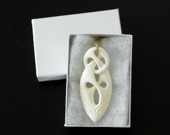 Polynesian Bone Pendant with Adjustable Rope Necklace