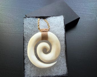 Koru Design Bone Pendant with Adjustable Rope Necklace