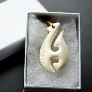 Polynesian Hook Bone Pendant with Adjustable Rope
