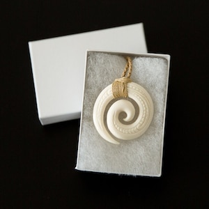 Maori Polynesian Bone Pendant with Adjustable Rope Necklace