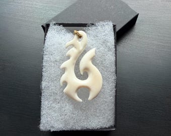 Decorative Hook Bone Pendant with Adjustable Rope Necklace