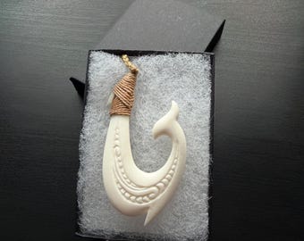 Whale Tail Bone Hook Pendant with Adjustable Rope Necklace