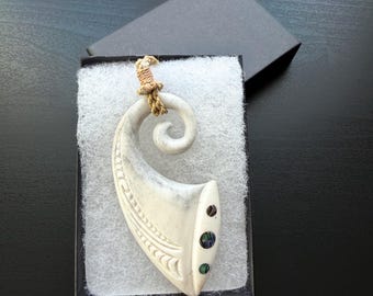 Koru Bone Pendant with Adjustable Rope Necklace