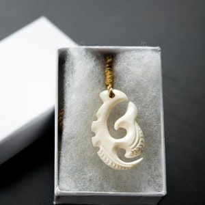 Decorative Hook Bone Pendant with Adjustable Rope Necklace