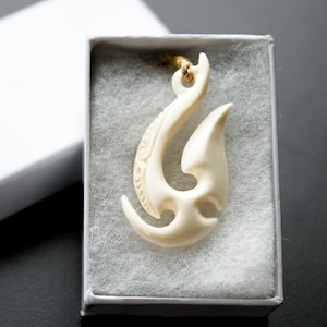 Polynesian Hook Bone Pendant with Rope Necklace