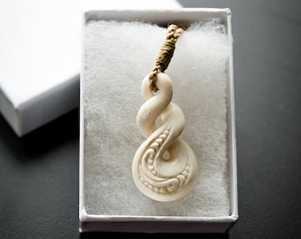 Infinity Bone Pendant with Adjustable Rope Necklace