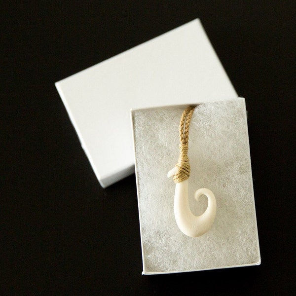 Assorted Fish Hook Bone Pendant with Adjustable Rope Necklace