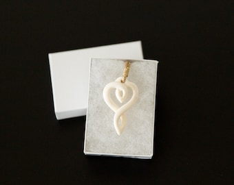 Swirl Heart Bone Pendant with Rope Necklace