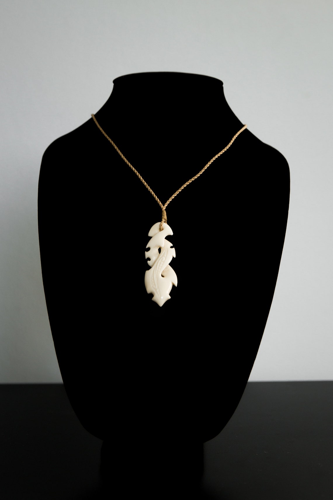 Polynesian Bone Pendant With Adjustable Rope Necklace Etsy