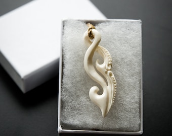 Polynesian Bone Pendant with Adjustable Rope Necklace