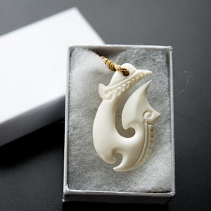 Polynesian Maui Hook Bone Pendant with Rope Necklace