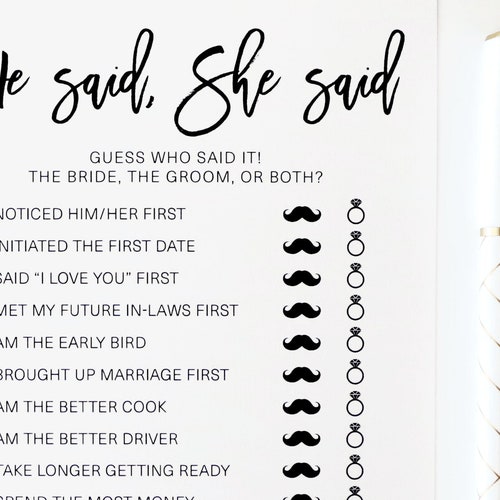 He Said She Said bridal Shower Game - Etsy