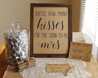 Guess How Many Kisses . Guess How Many Kisses for the Mrs . Bridal Shower Games . Wedding Shower Game . Bachelorette Party Night . Rustic .