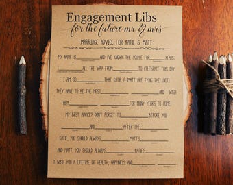 Engagement Libs . Mad Libs . Wedding Mad Libs . Bridal Shower Mad Libs . Funny Bridal Shower Game . Guest Libs . Rustic, Unique, Fun Game .