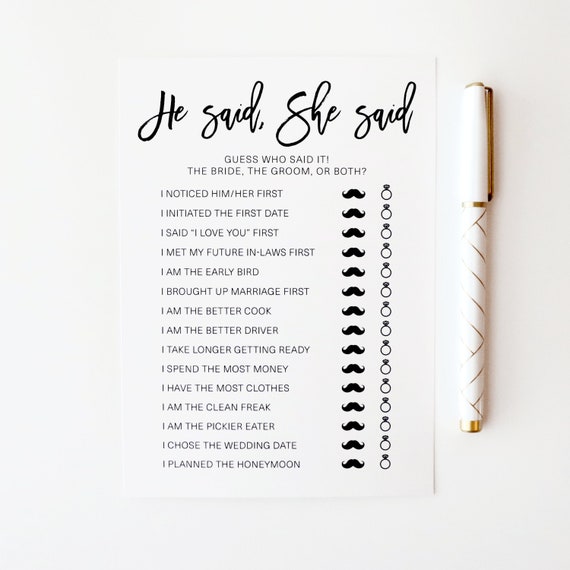 He Said She Said Bridal Shower Game Free Printable Modern MOH atelieryuwa.ciao.jp