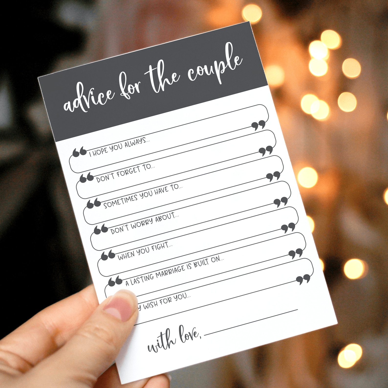 Grey Advice for the Couple Cards . Bridal Shower Advice Cards | Etsy