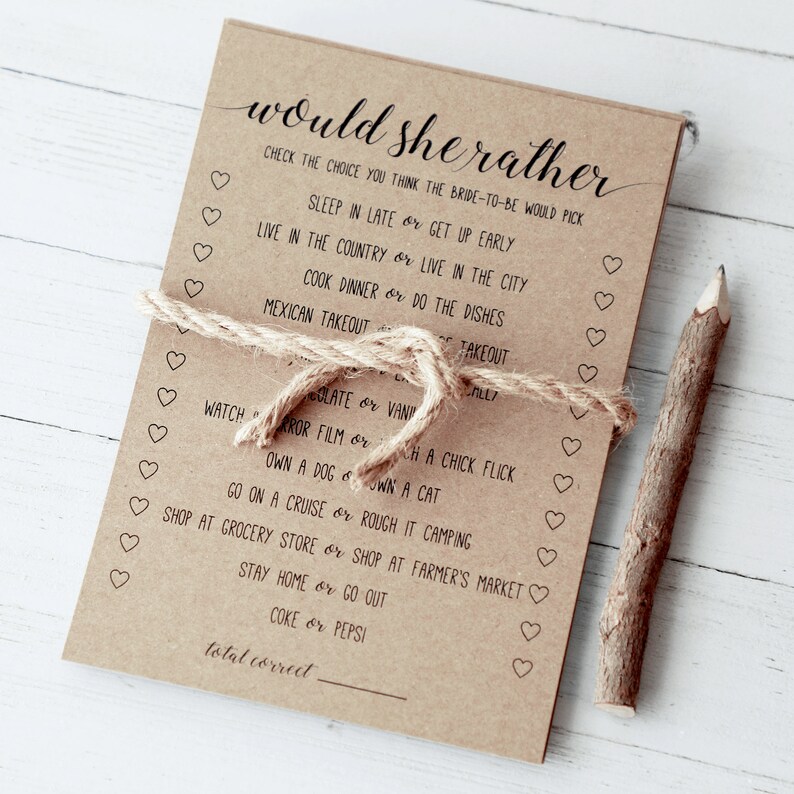 Would She Rather Would She Rather Bridal Shower Game Etsy