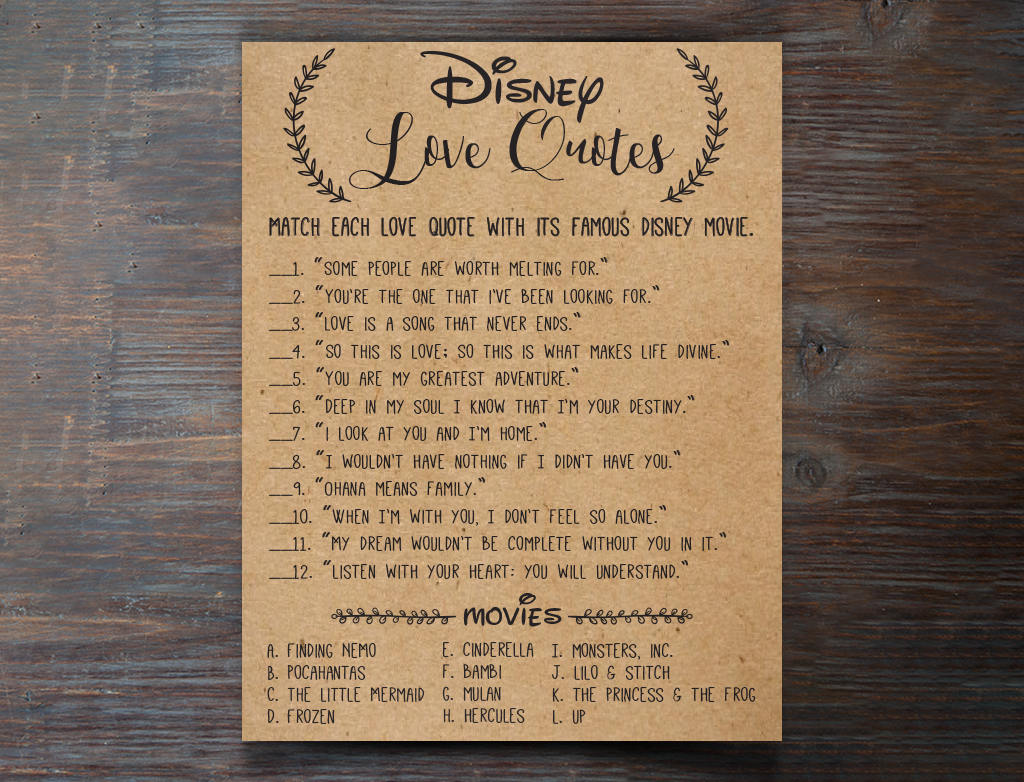 Disney Love Quotes Bridal Shower Games . Disney Bridal Shower Etsy