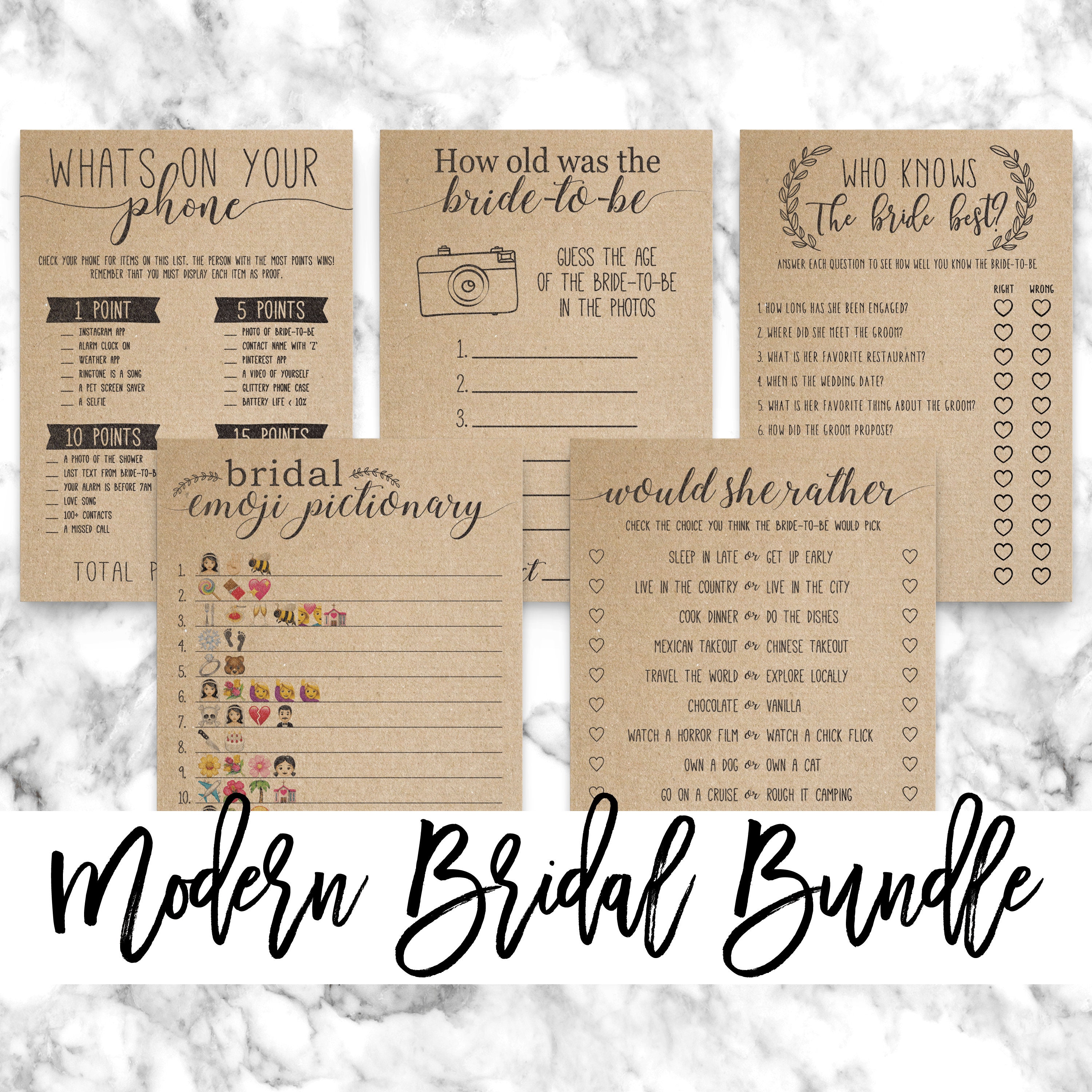 Modern Bridal Shower Games Bundle. Bridal Emoji Pictionary. - Etsy