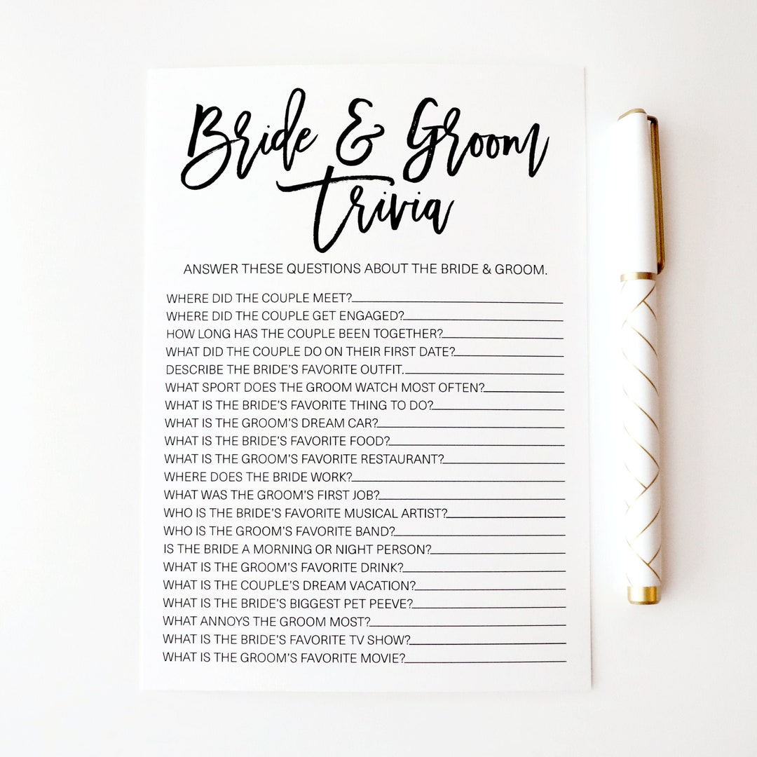 Bride and Groom Trivia Bridal Shower Game . Bridal Shower - Etsy