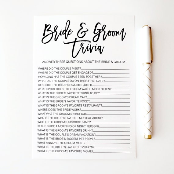Bride And Groom Trivia Bridal Shower Game Bridal Shower Etsy