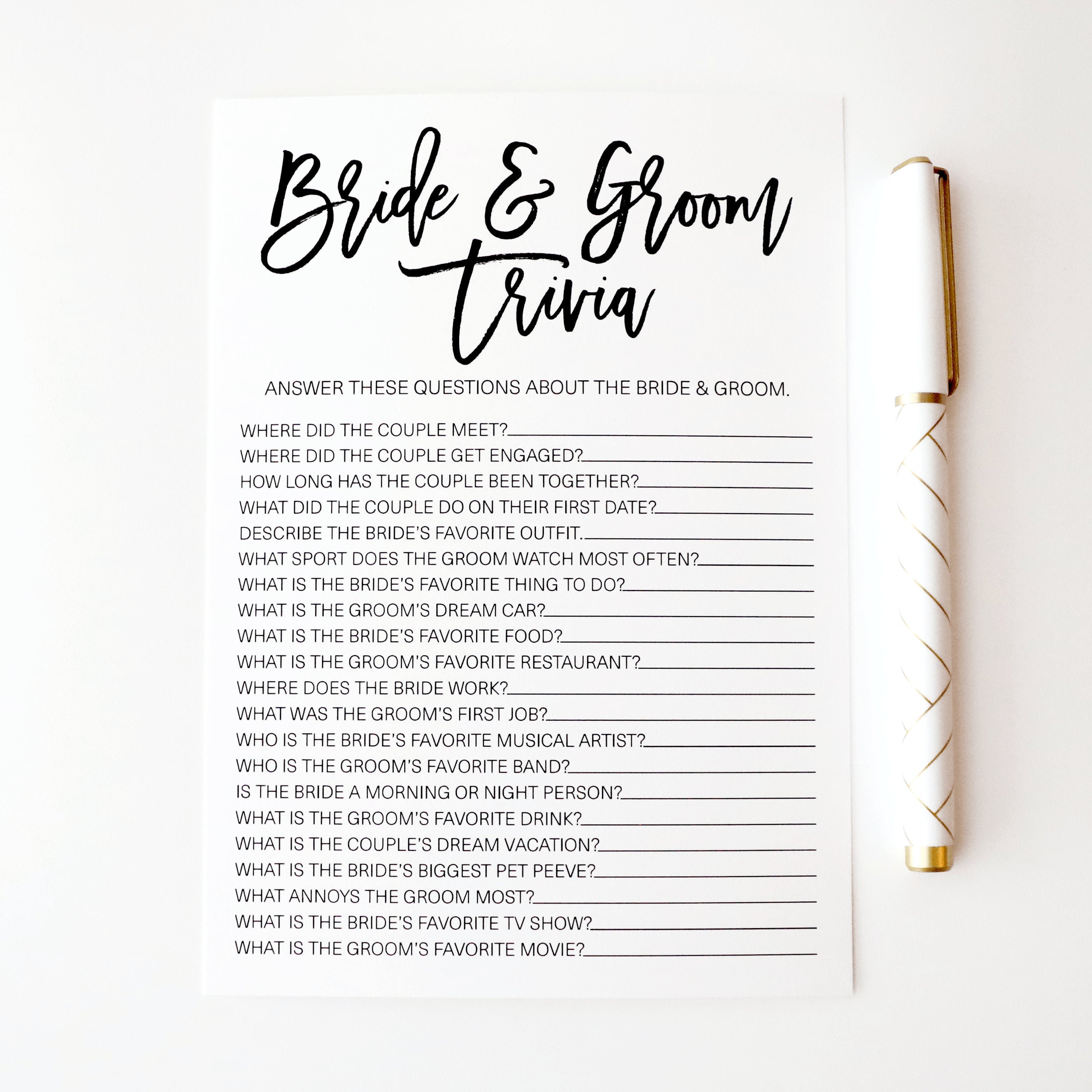 Bride And Groom Trivia Bridal Shower Game Bridal Shower Etsy