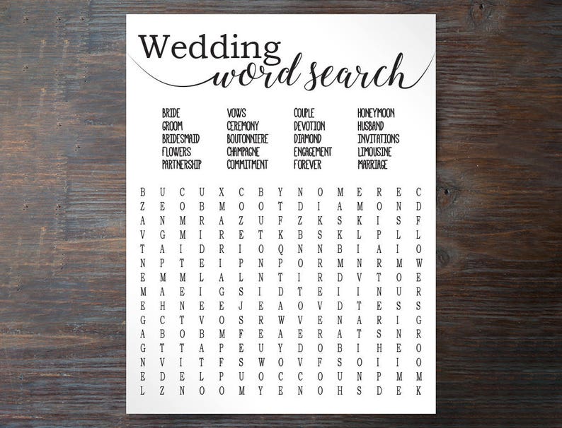 wedding word search bridal shower word search bridal word etsy
