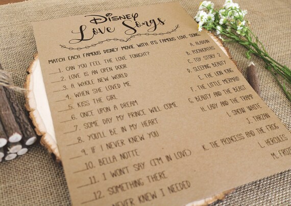 Disney Love Songs Bridal Shower Games Printable Instant Etsy