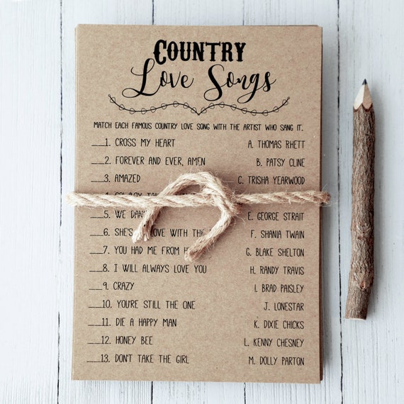 Bridal Shower Country Love Songs Game Country Love Songs Etsy